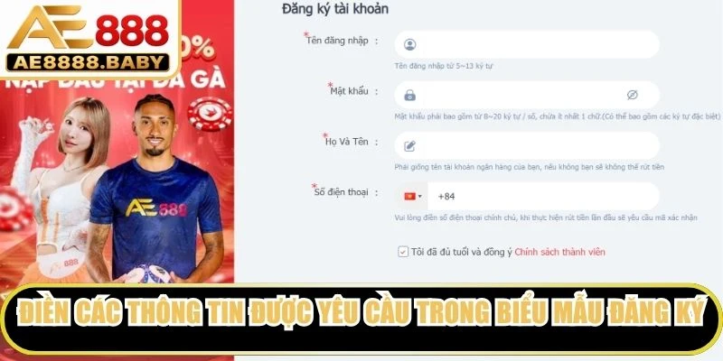 Điền các thông tin được yêu cầu trong biểu mẫu đăng ký AE888
