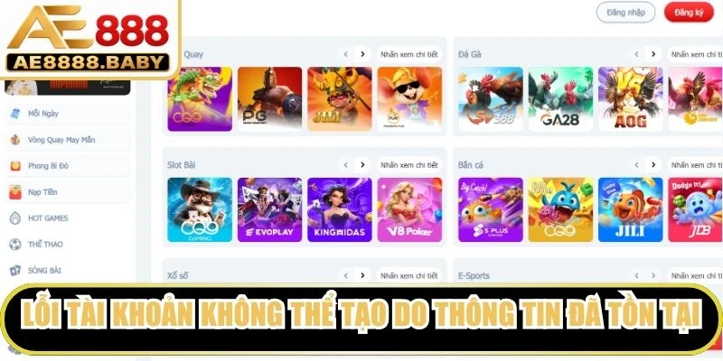 Lỗi tài khoản không thể tạo do thông tin đã tồn tại